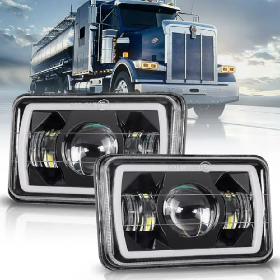 

4x6 Inch LED Headlights DOT Approved 2PCS High Low Beam White/Amber DRL Turn Signal Rectangle LED Headlight with H4651 H4652 H4