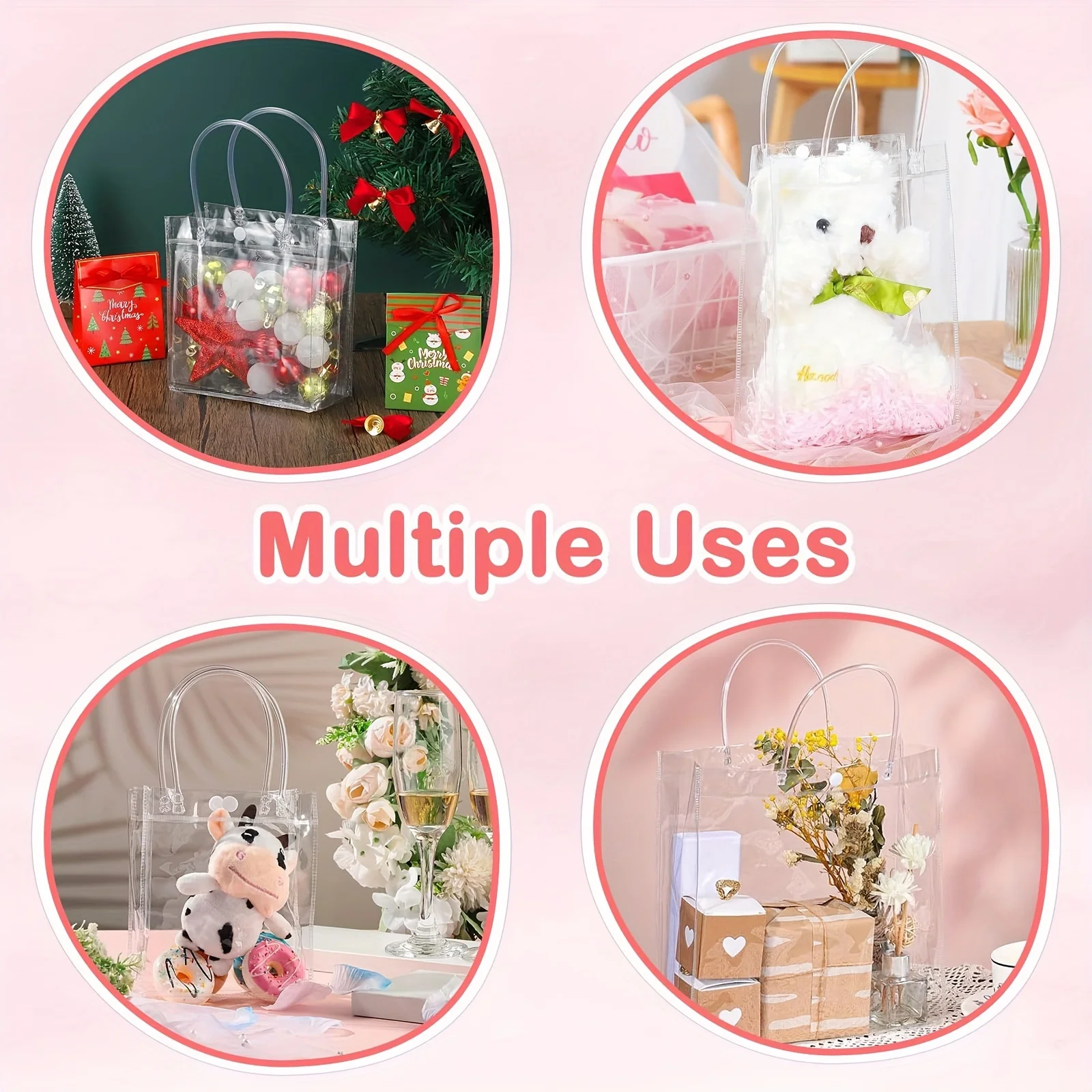 18pcs 5.9*5.1*2.8in Reusable PVC Gift Bags with Handles - Clear, Durable Tote for Halloween, Christmas, Weddings & Birthdays