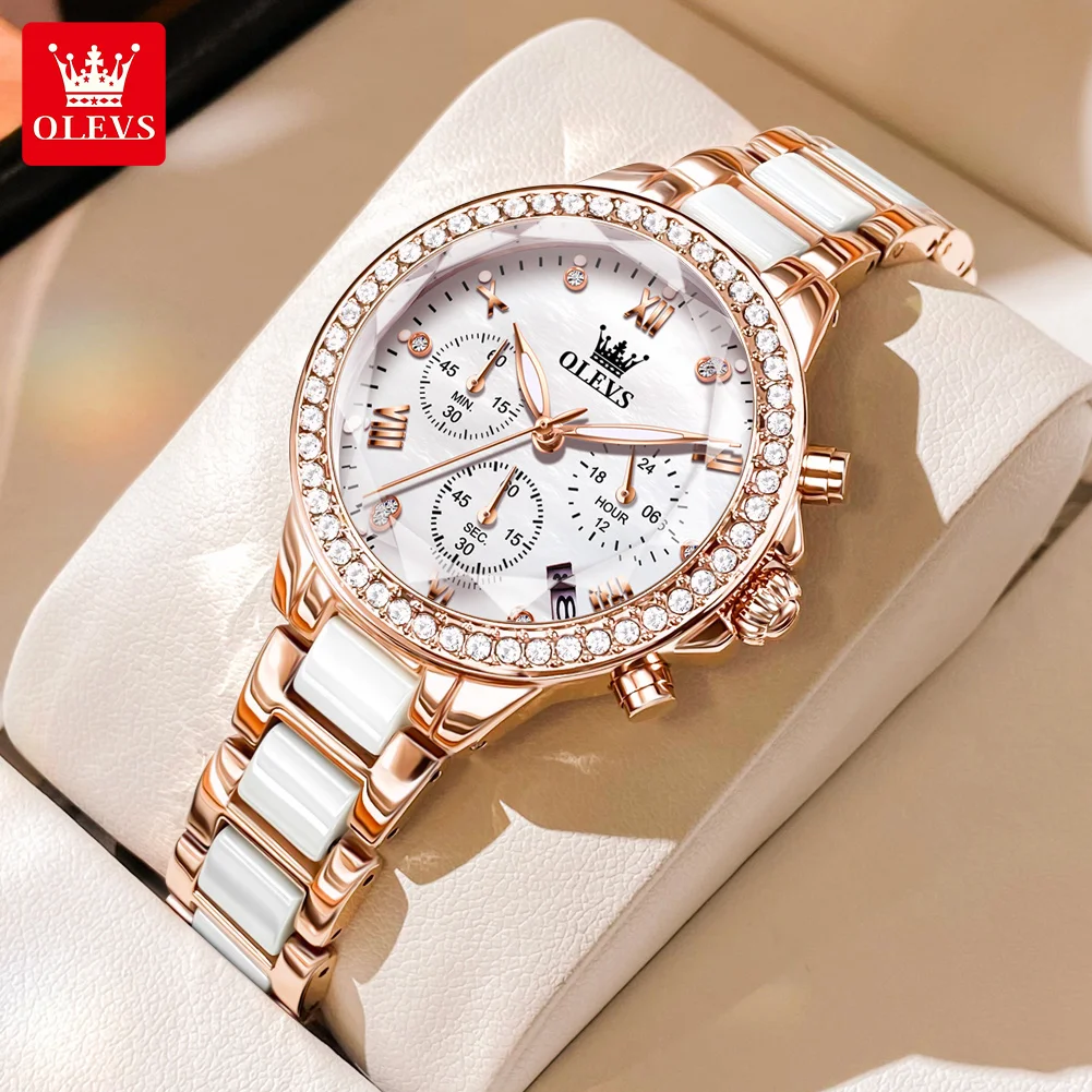 OLEVS Elegant Luxury Women Watch High Quality Original Ceramic Waterproof Quartz Fashion Trend Multifunction Lady Wrist Watch