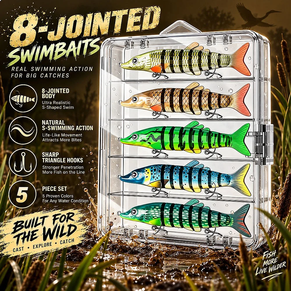 8-Segment Swimbaits YQCCK 3pcs/5pcs Hard Lures S Shaped Swimming Action 17g for Lake Pike Bass