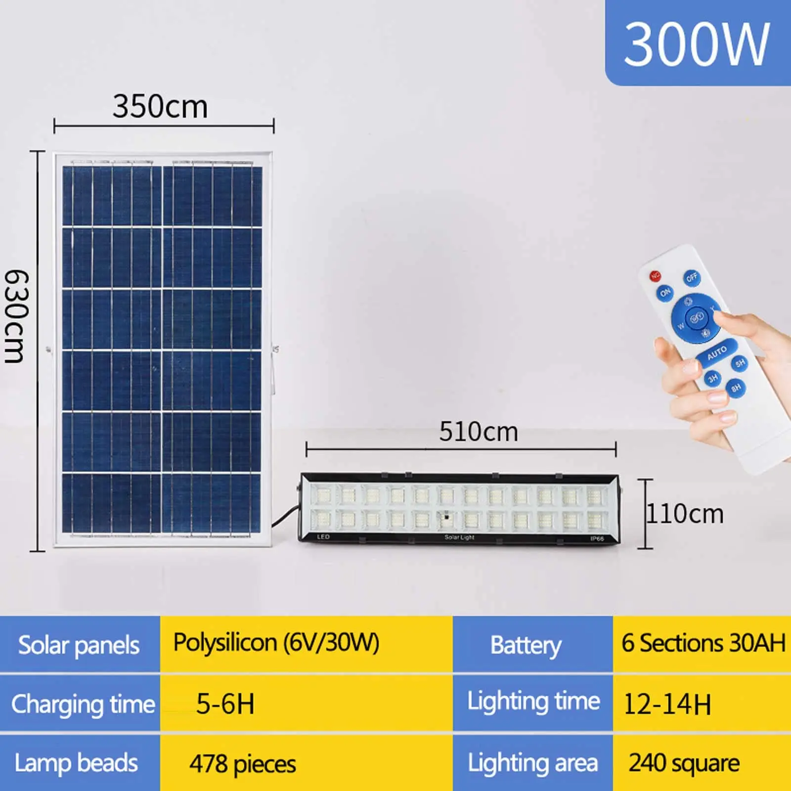 300 واط التحكم عن بعد الأضواء الكاشفة الشمسية في الهواء الطلق Ip65 مقاوم للماء الشمسية الجدار مصباح كرة السلة المحكمة وقوف السيارات أضواء الشمسية #5