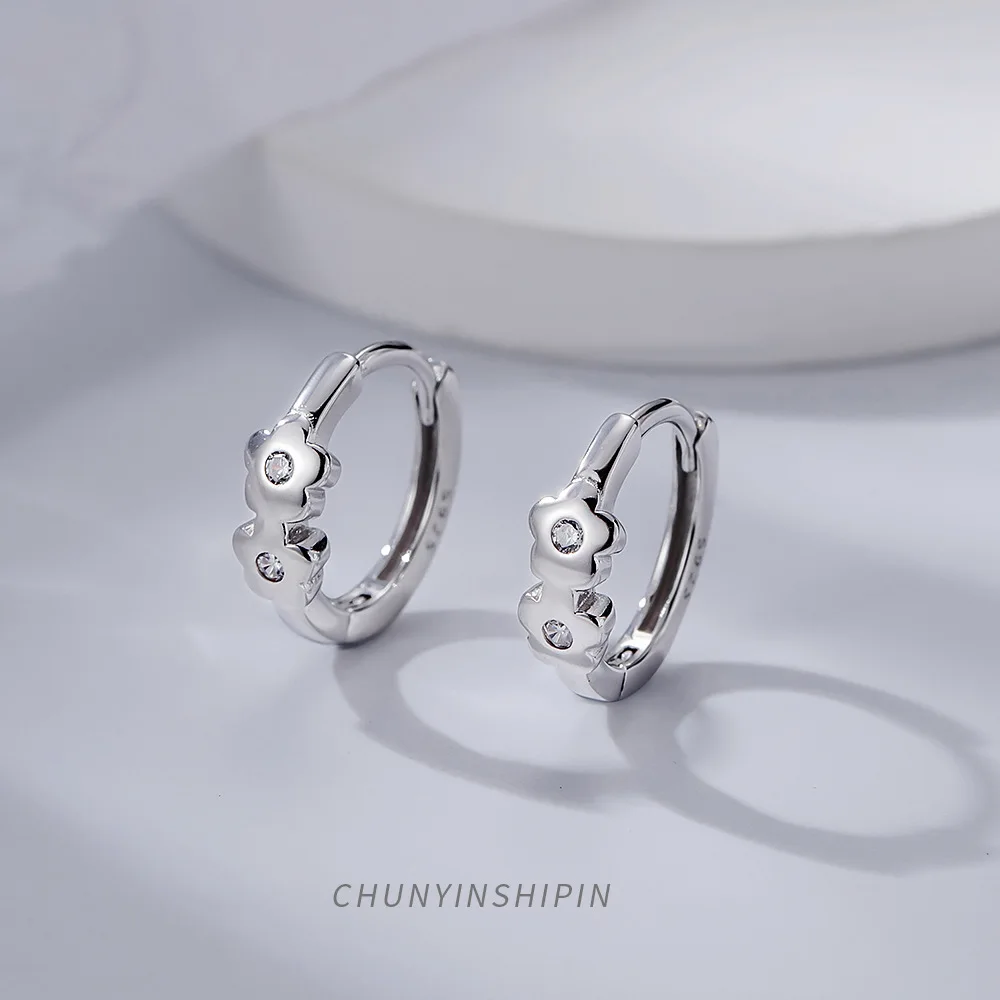 925 Sterling Silver Flower Stud Earrings, Elegant and Graceful Ear Cuffs for Women, Sleep-Proof