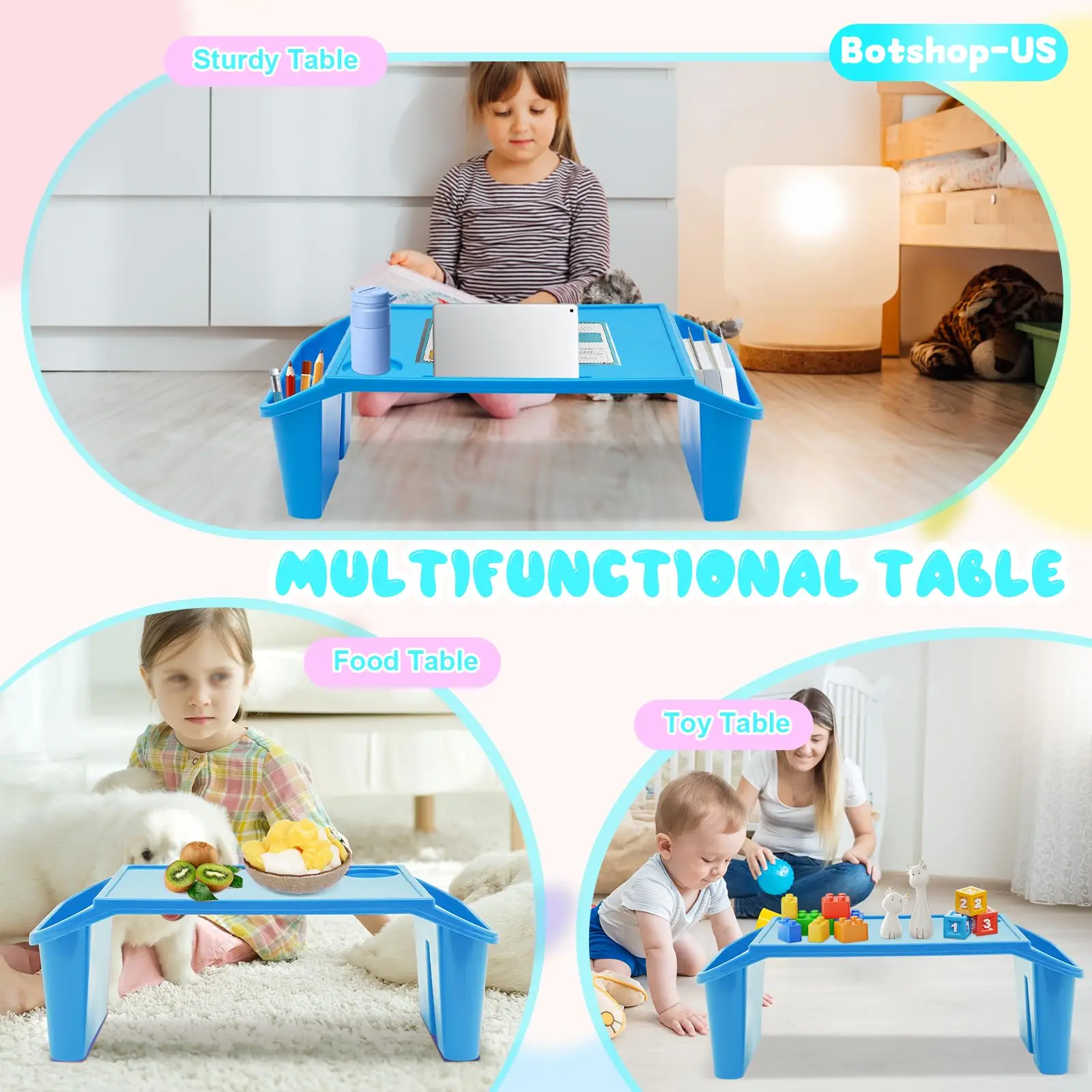 4Pcs Lap Desk Tray Plastic Breakfast Laptop Trays with Side Storage Pockets for Eating Writing Portable Snacks Lap Bed Table Ac