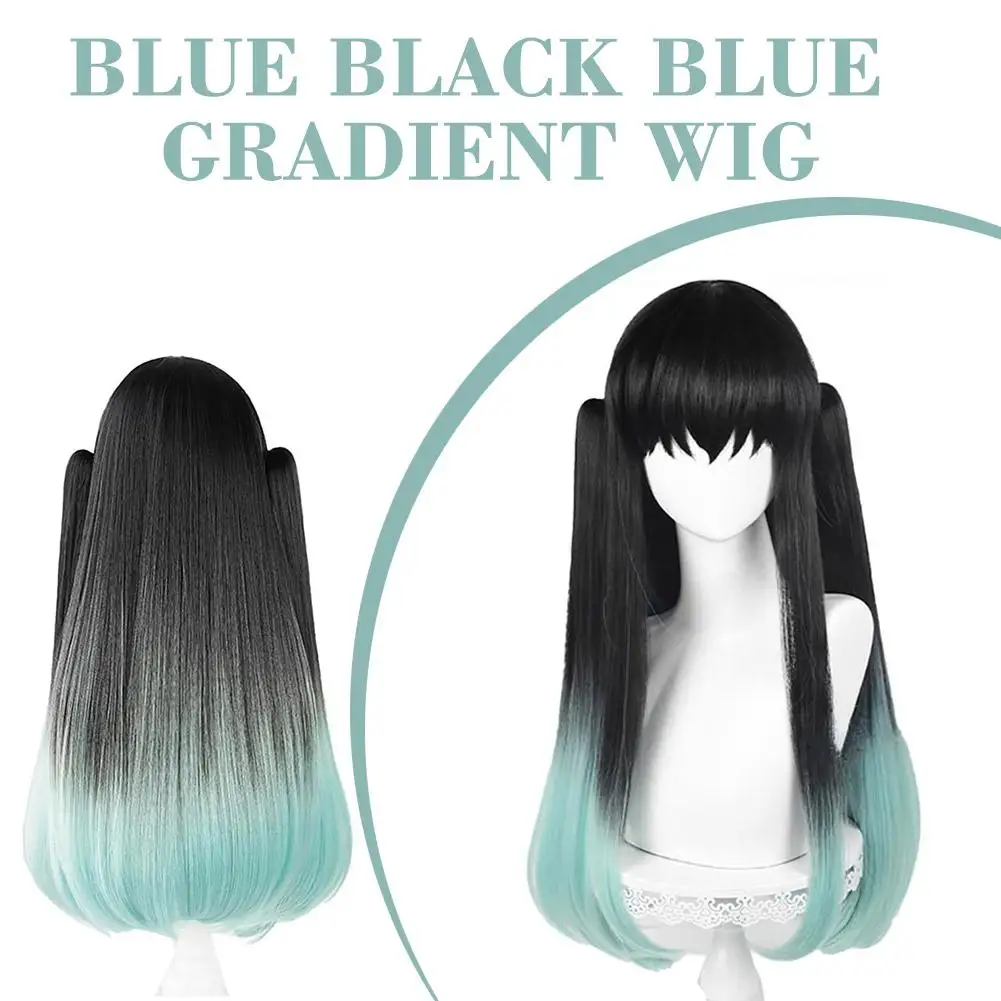 For Tokitou Muichirou Cosplay Wig Black Cyan Gradient Wig Cosplay Anime Heat Resistant Synthetic Wigs