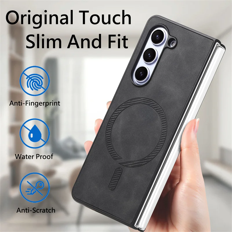 For Samsung Galaxy Z Fold 6 vehicle Magnetic Phone Case with Screen Protector Shockproof PU Leather Full Cover For Galaxy Fold6