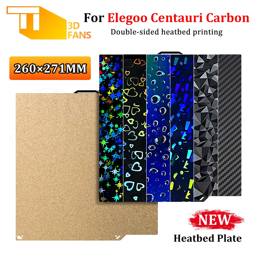 

Для Elegoo Centauri Carbon 260x271MM сборная пластина гладкий лист PEO ПЭТ углеродное волокно с подогревом пружинный стальной лист PEI пластина для 3D