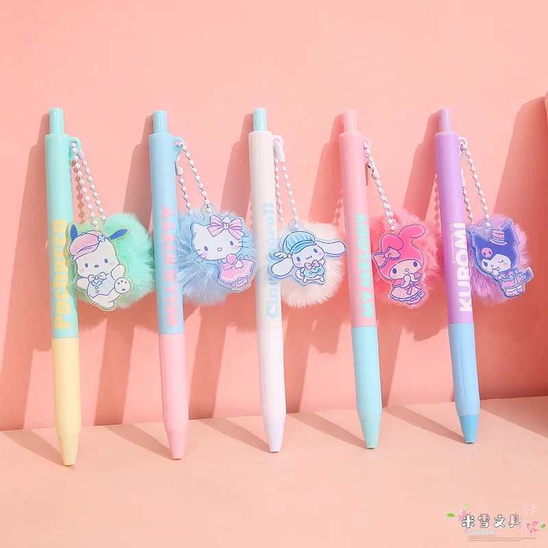 Genuine Sanrio Cute Cartoon Box Pen Student Stationery According To High Appearance Level Kuromi Hairball Pendant Pen Wholesale