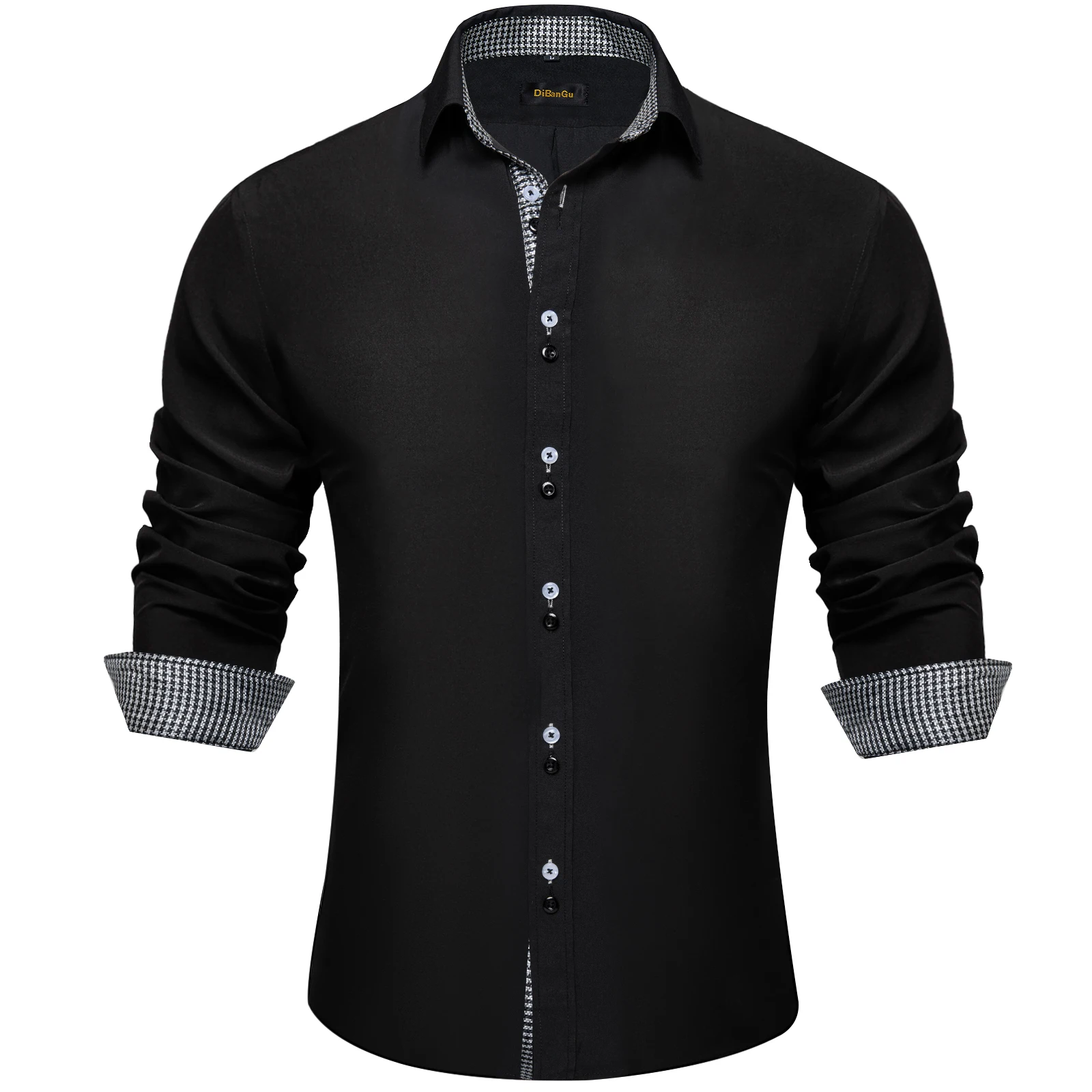 Men\'s Black Solid Shirts Long Sleeve Turn Down Collar Outdoor Street Clothing Streewear Casual Autumn Summer Dress Shirts Blouse