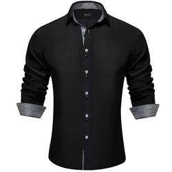 Men's Black Solid Shirts Long Sleeve Turn Down Collar Outdoor Street Clothing Streewear Casual Autumn Summer Dress Shirts Blouse