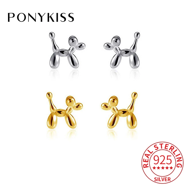 PONYKISS Real 925 Sterling Silver Animal Dog 18K Gold Stud Earrings For Charm Women Cute Fine Jewelry Minimalist Accessories