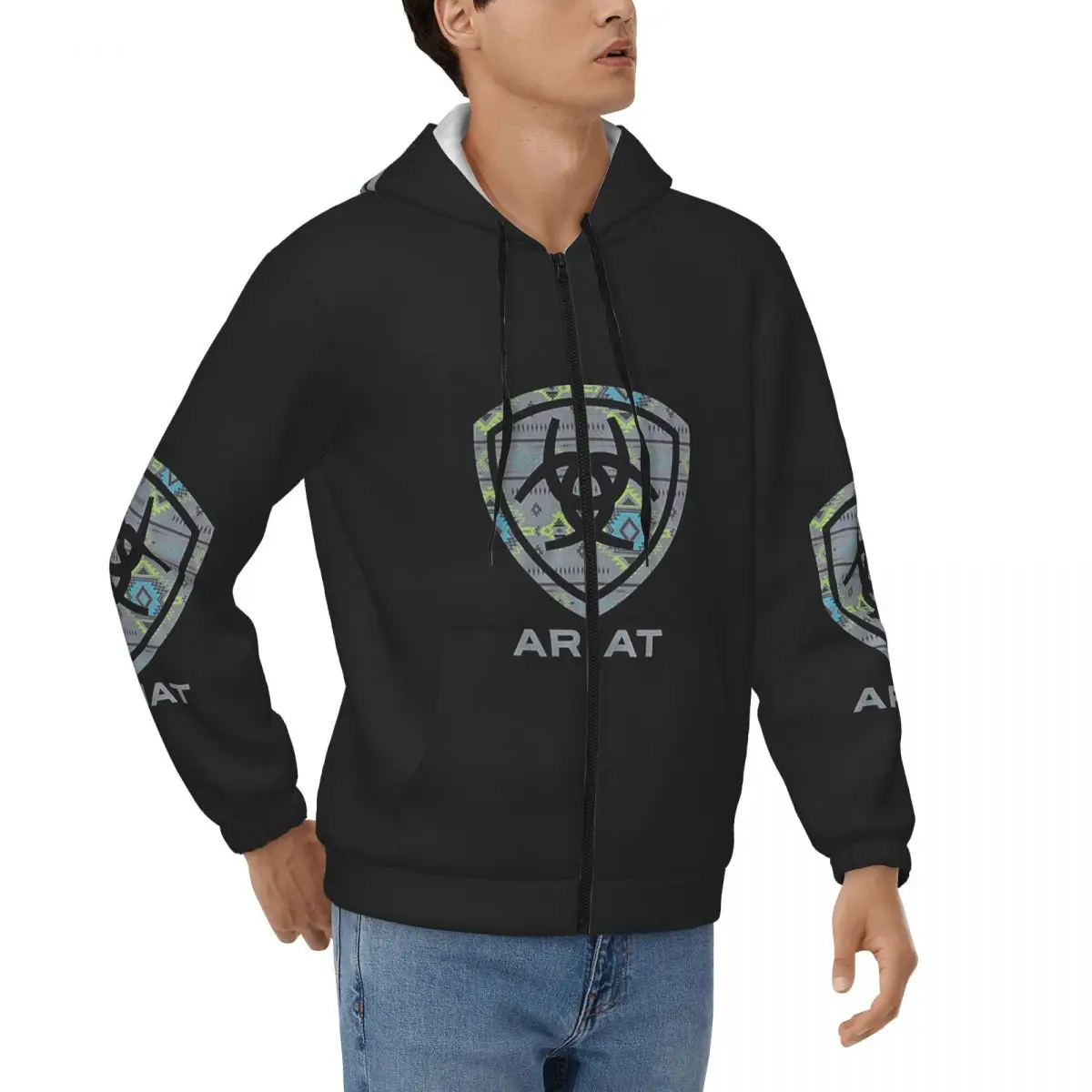 Ariat Distressed American Flag Print Zipper Hoodies Hip Hop Pullover Autumn Winter Men Women Sweatshirt Long Sleeve Tops