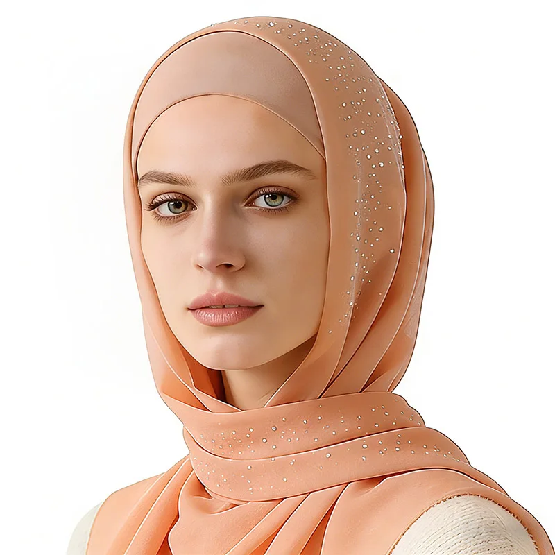 

Шифоновые модные платки с бриллиантами и жемчугом для женщин, мусульманские шарфы-шали, однотонные головные платки 70x170 см, исламские тюрбаны, длинные хиджабы