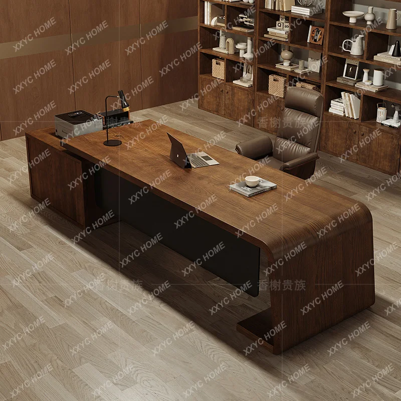 

ML Chairperson's office log large board table pure solid wood large desk boss table with side cabinet