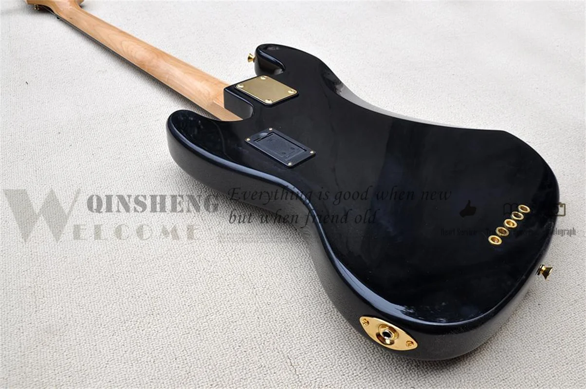 5 Strings Bass Guitar Jaz Black Bass Basswood Body Maple Fingerboard Gold Tuners Fixed Bridge Black Pearl Pickguard