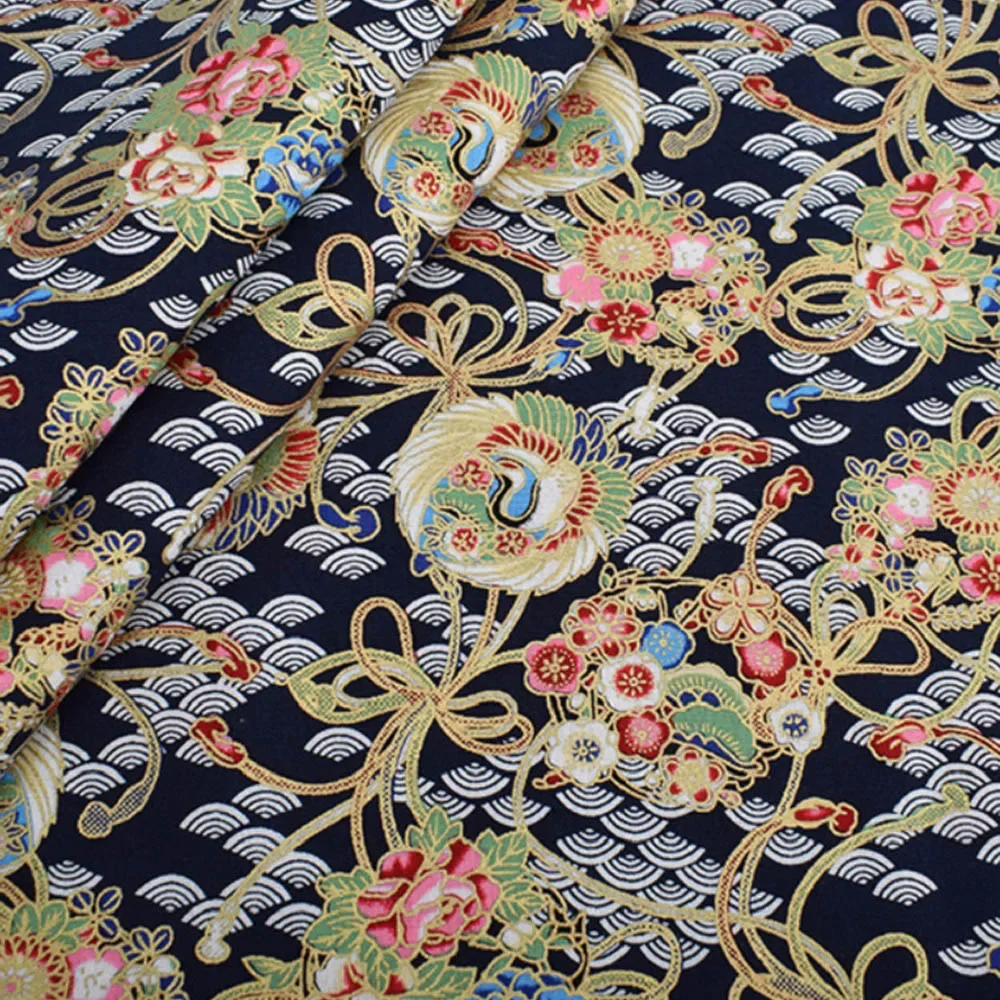 Japanese Kimono 100% Cotton Fabric Material Gilding Printing Cheongsam Cloth for Dress DIY Patchwork Home Textile Material