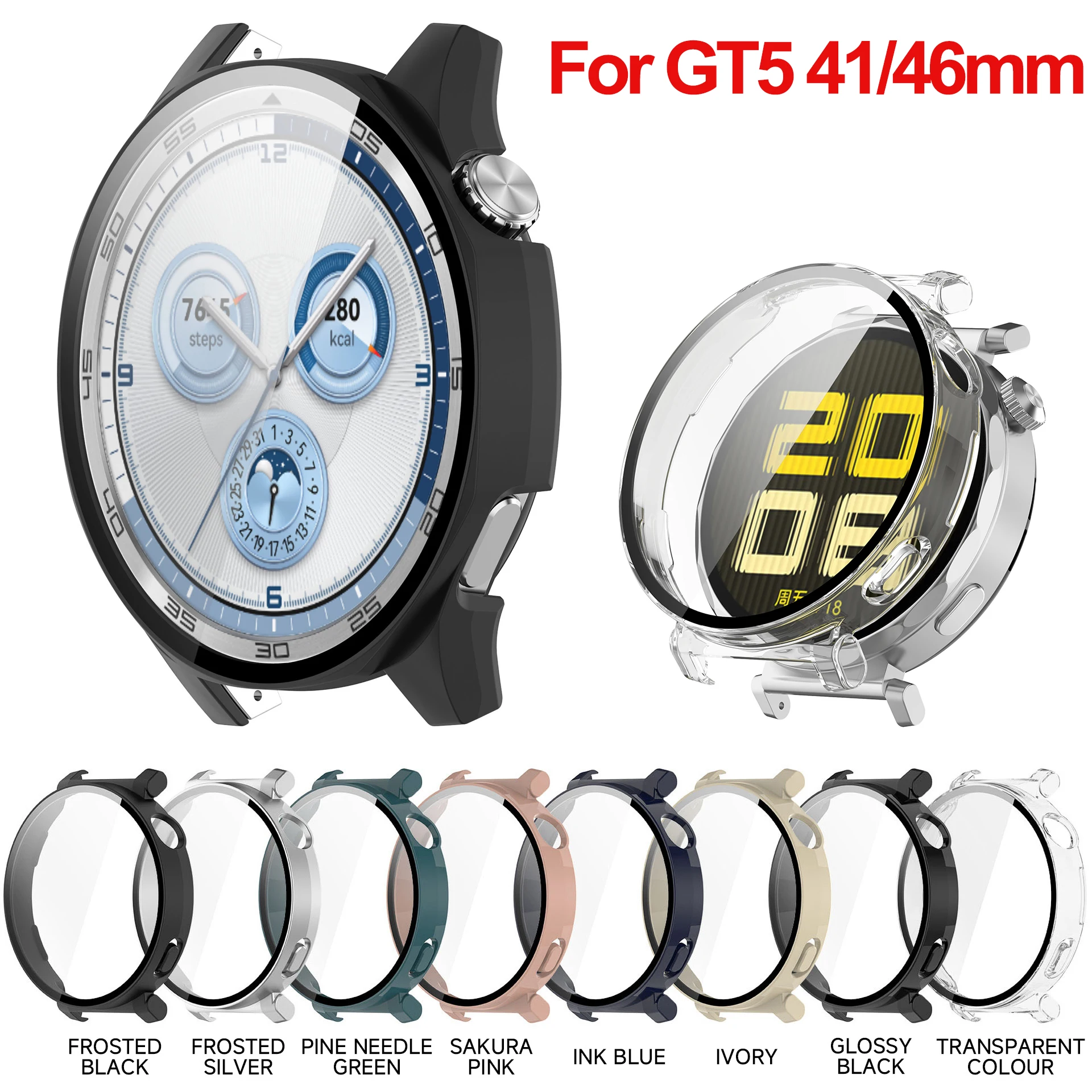 Tempered glass case For Huawei Watch GT 5 Full Cover Screen Protector Bumper for Watch GT5 smart watches accessories 41MM 46MM