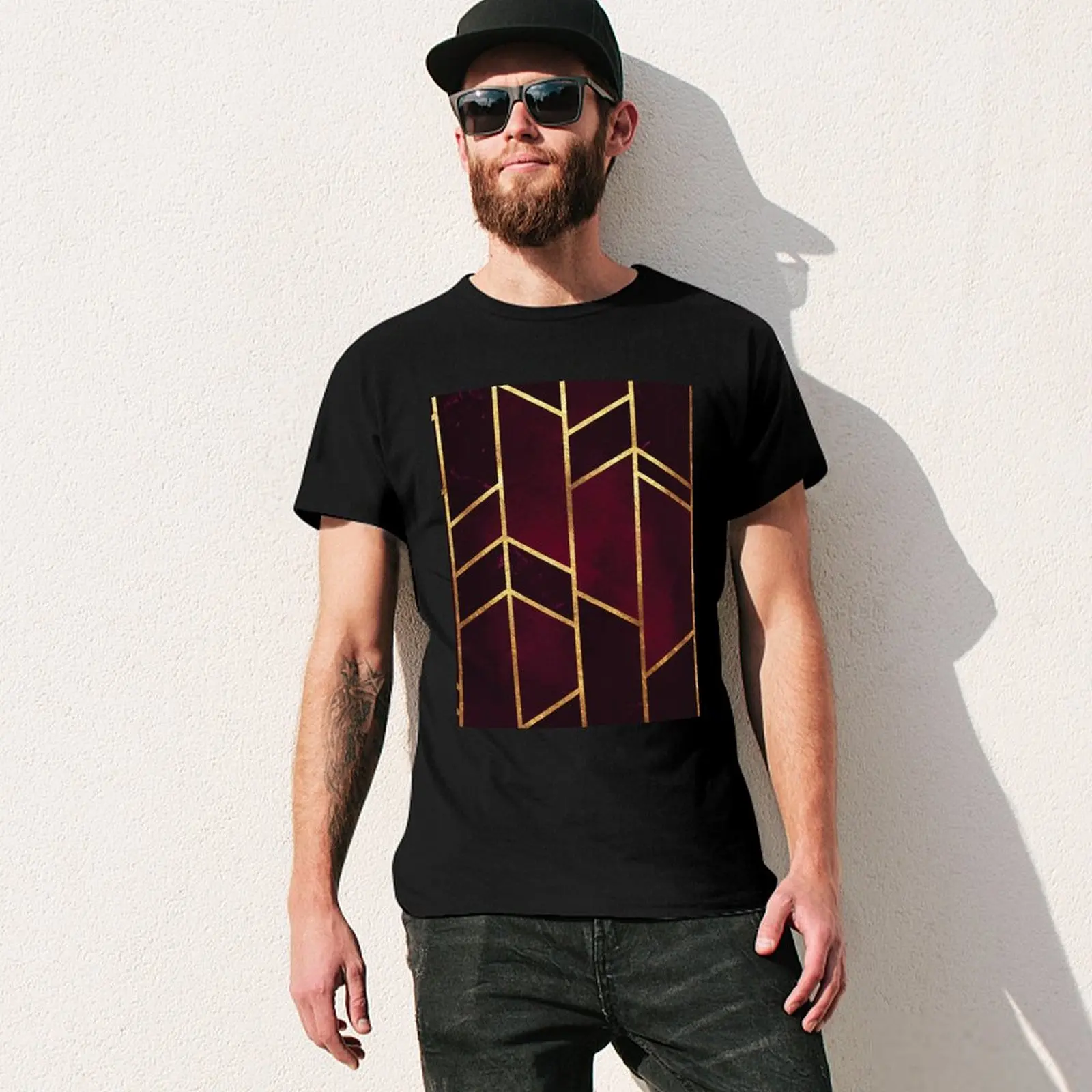 Red and Gold Geometry T-Shirt aesthetic clothes cute tops mens fashion