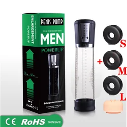 Bomba ampliadora de pene LED para hombres, potente dispositivo de bomba de pene recargable por USB, extensor profesional, potenciador de agrandamiento, Juguetes sexuales