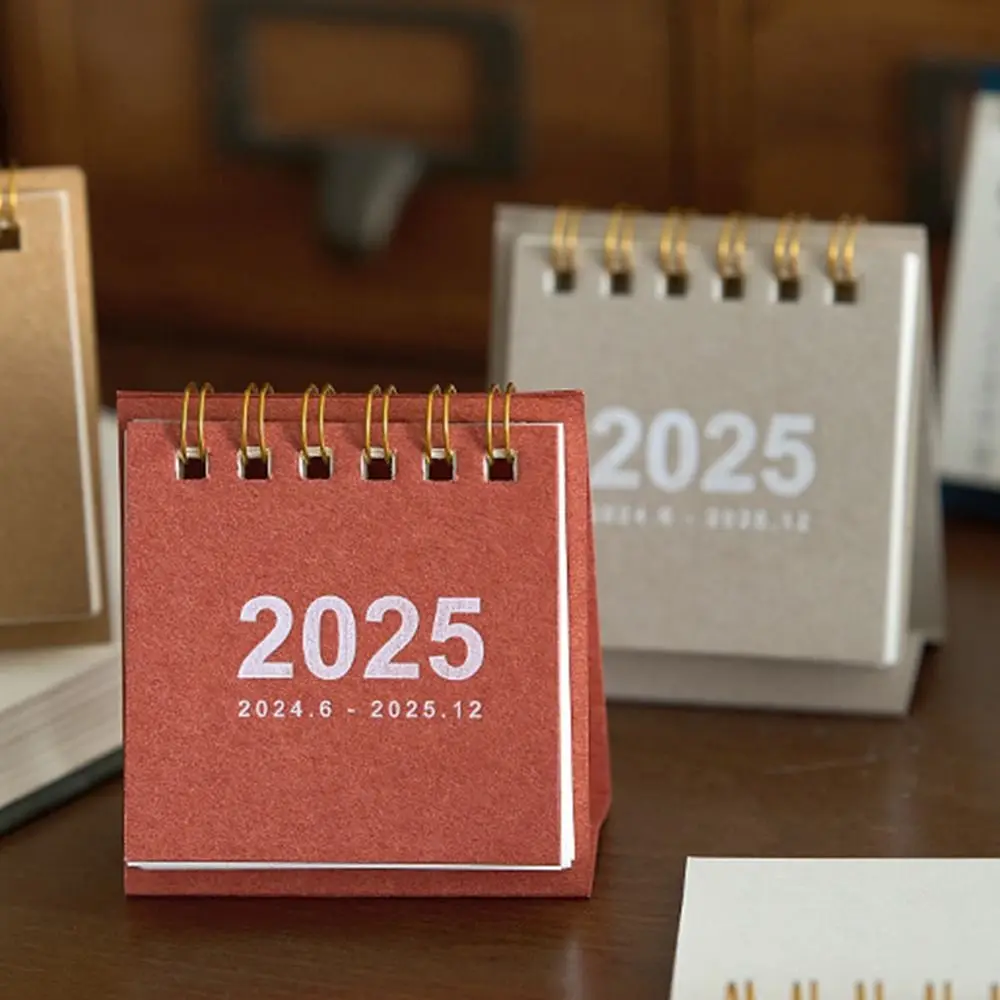 Creative 2024-2025 ปฏิทินกระดาษหนาแบบพกพา Mini Desktop ปฏิทิน To Do List กระเป๋าตารางดอกไม้ Planner ตกแต่งโต๊ะ