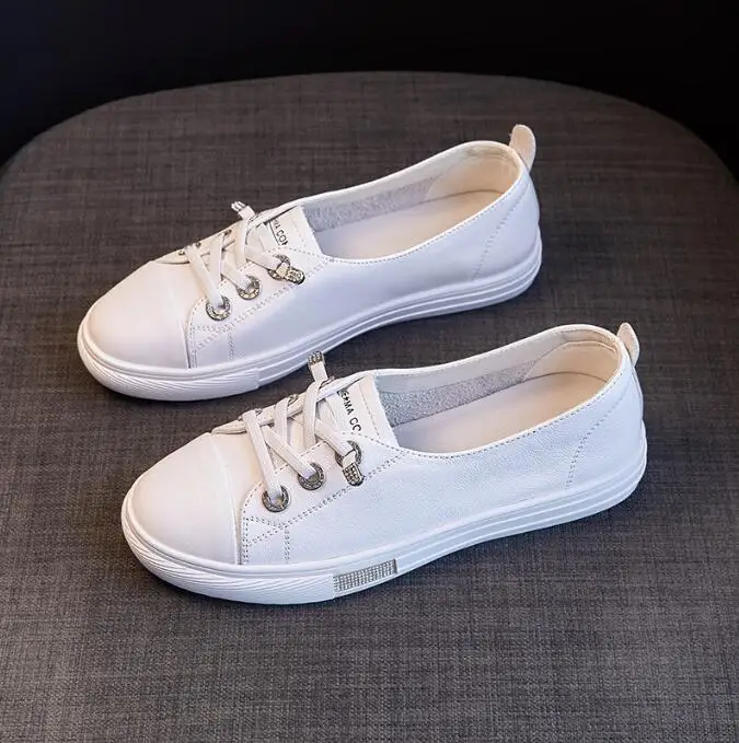 Genuine Leather Soft Bottom Women's Shoes Versatile Casual Sports Shoes New Spring 2025 Fashion White Slip-On Flat image 2