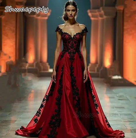 10 best sales svarta och röda brudklänningar - №7