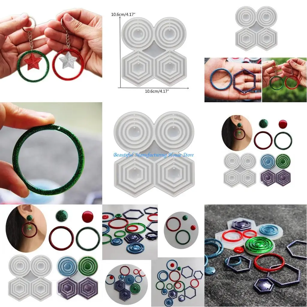 

E56A Resin Mold Multi Size Circular Pendant Earrings Mould Handmade Grinding Rings Mirror Silicone Molds Eardrops Mold