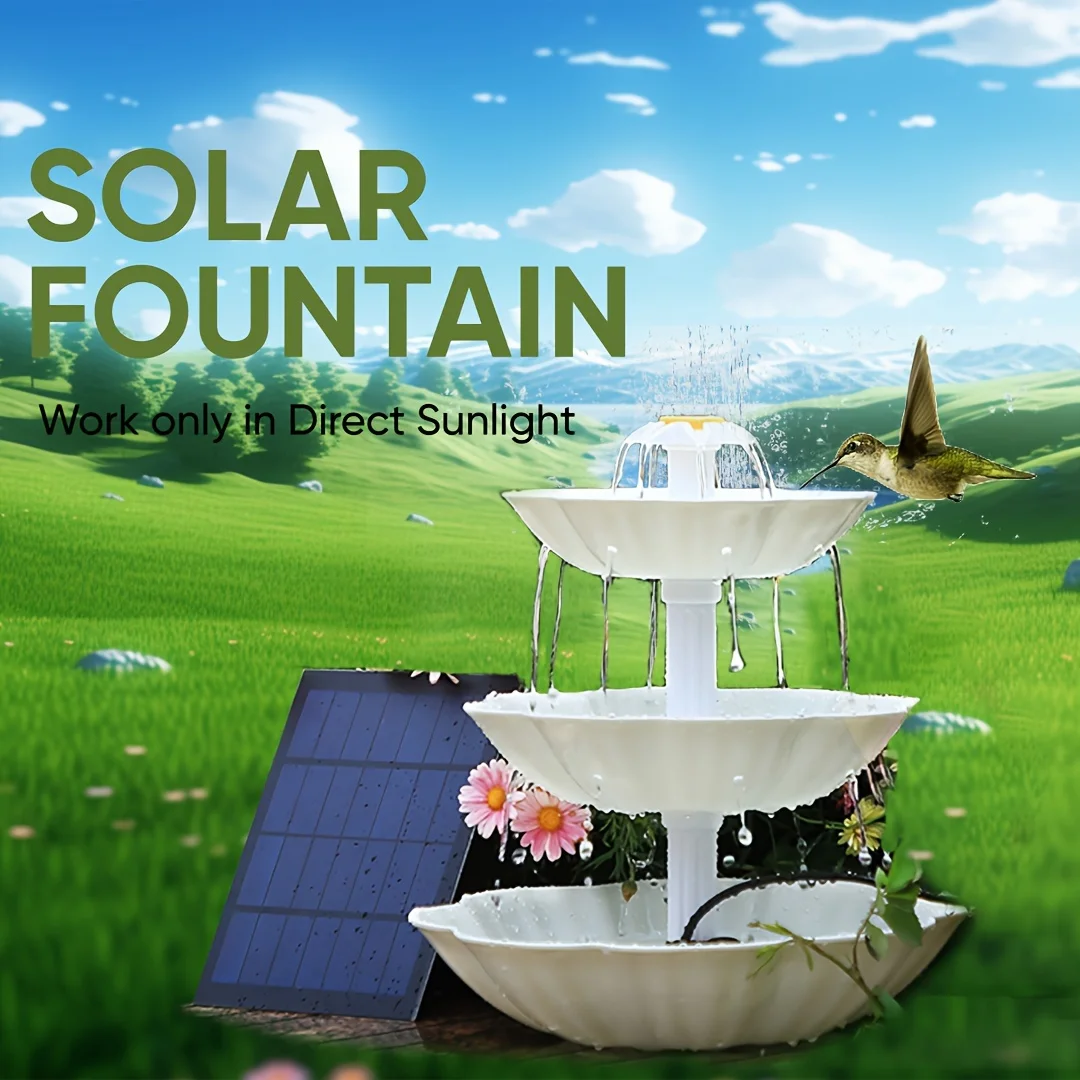 

Triple solar bird bath fountain, DIY detachable garden water feature decoration for ponds, pools, backyards，solar fountain pump