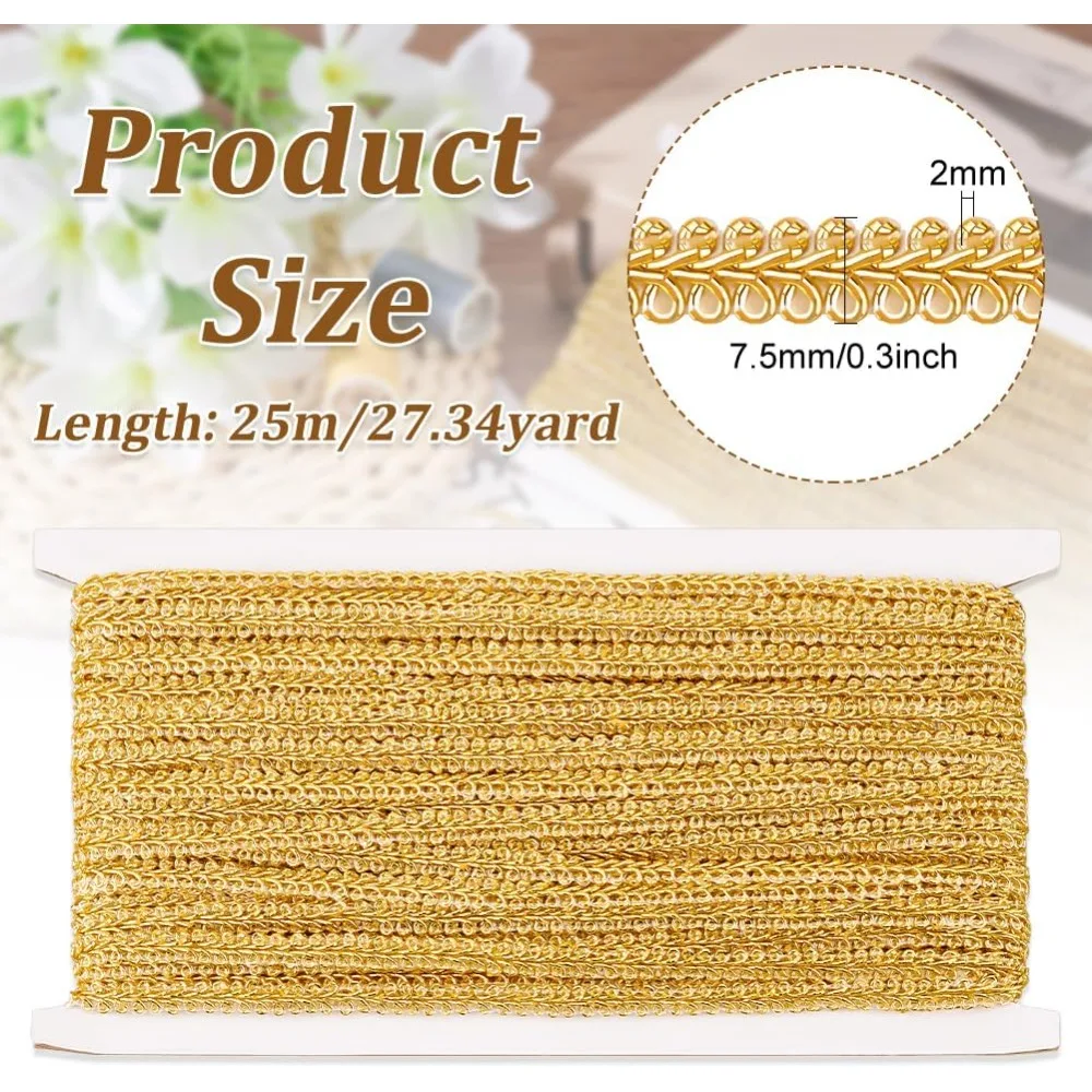 27.3 ياردة معدنية الأعرج جديلة تقليم 1/4 بوصة حريش الزخرفية البوليستر التمرير الخياطة الدانتيل ل زي Crafts بها بنفسك الحرف ديكور