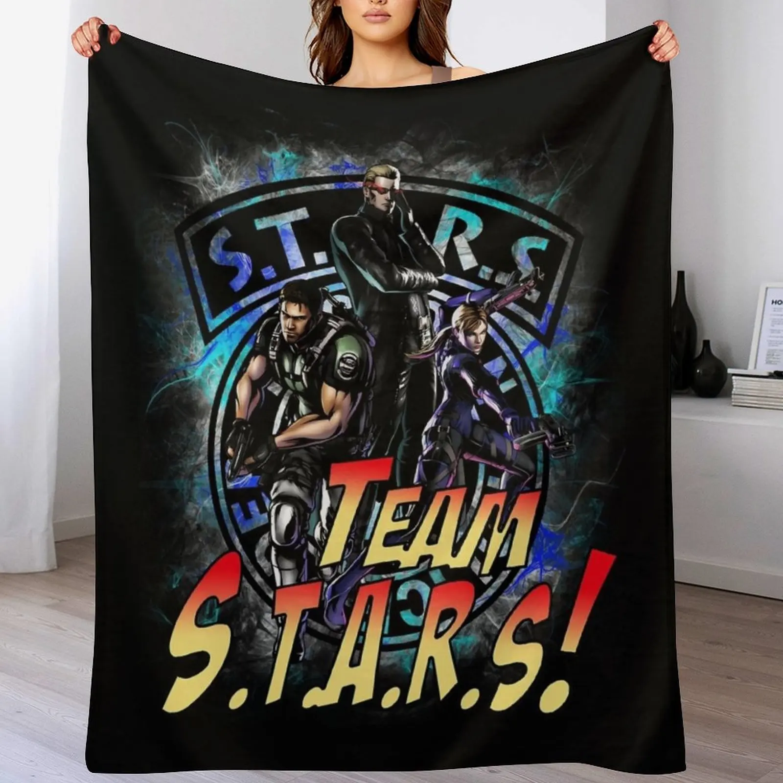 TEAM STARS! MVC3 edition! Albert, WESKER, Jill VALENTINE and Chris REDFIELD Throw Blanket Fade Resistant Durable Throw Blanket