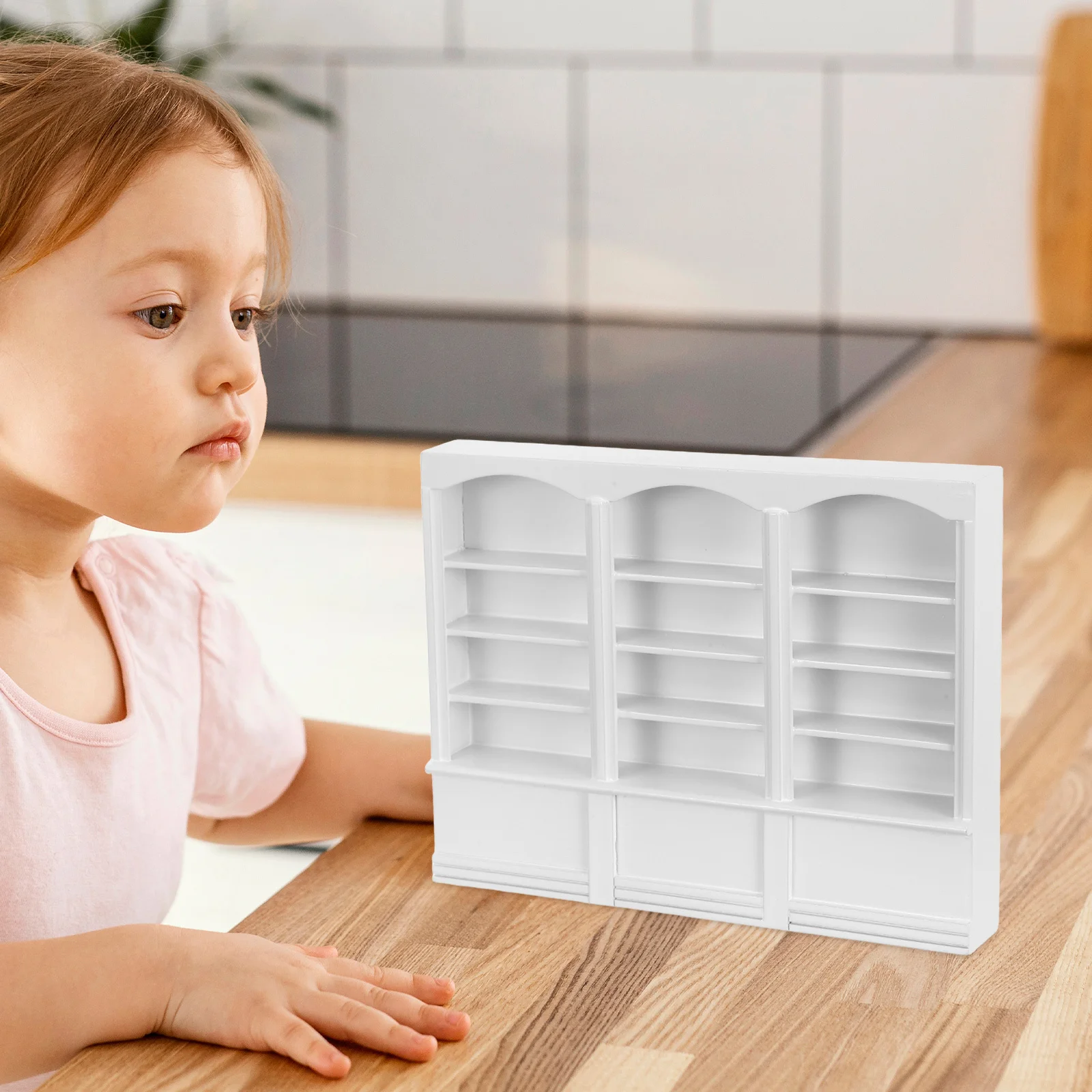 1pc Triple Bookcase Eco-Friendly Mini Display Cabinet For House Diy Craft Mini Landscape Decoration Furniture Accessory