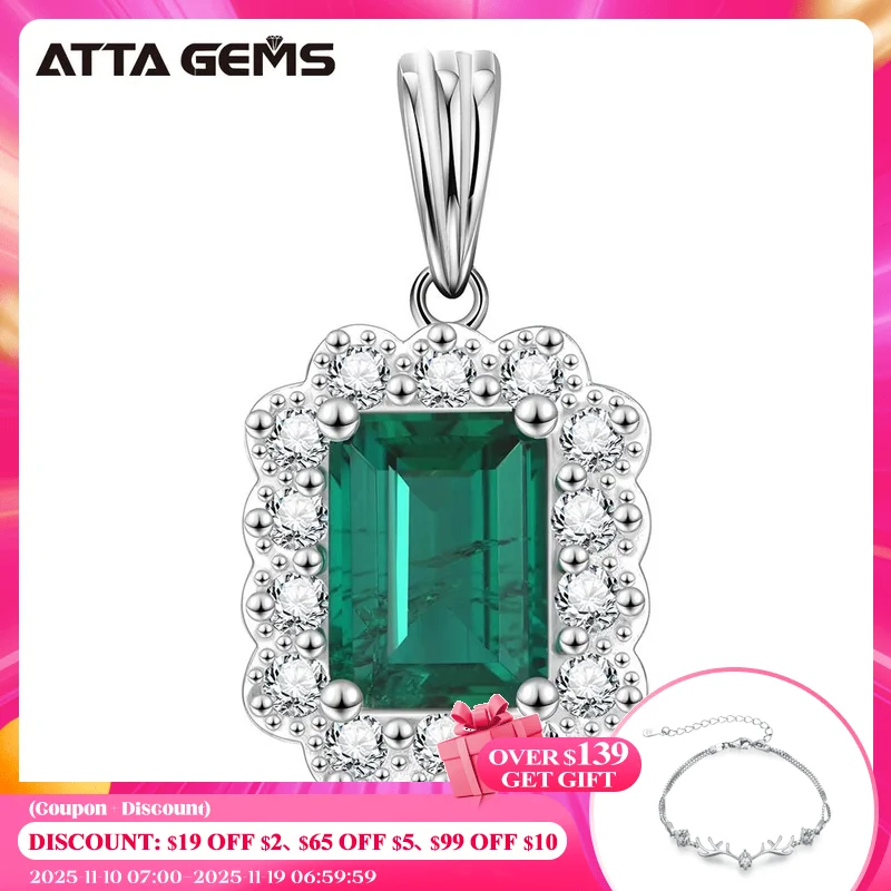 

ATTAGEMS Vintage 100% 925 Sterling Silver Emerald Gemstone Diamonds Pendant Necklace Cocktail Party Fine Jewelry Gift Wholesale