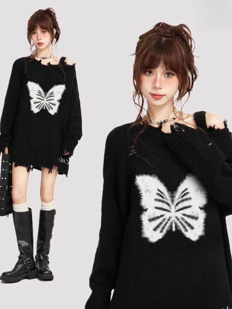 

Subculture Y2k, сладкий, сексуальный, сладкий, субкультура, свободный свитер, осень-зима, новый стиль, женский вязаный пуловер с объемными рукавами и пузырьками