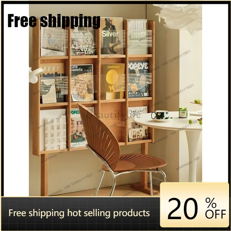 XX  Nordic Antique Style Solid Wood Magazine Rack Household Minimalist Display Stand