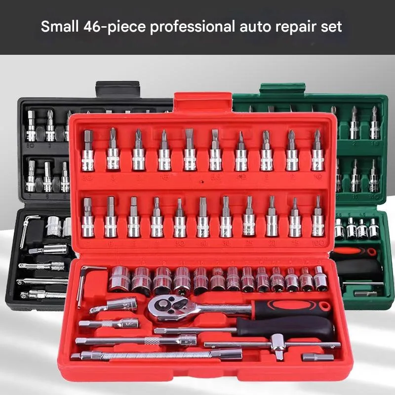 

46PCS Small Drive Socket Ratchet Wrench Screwdriver Set 1/4 Inch Metric Socket and Ratchet Wrench Set with Extension Bar for Car