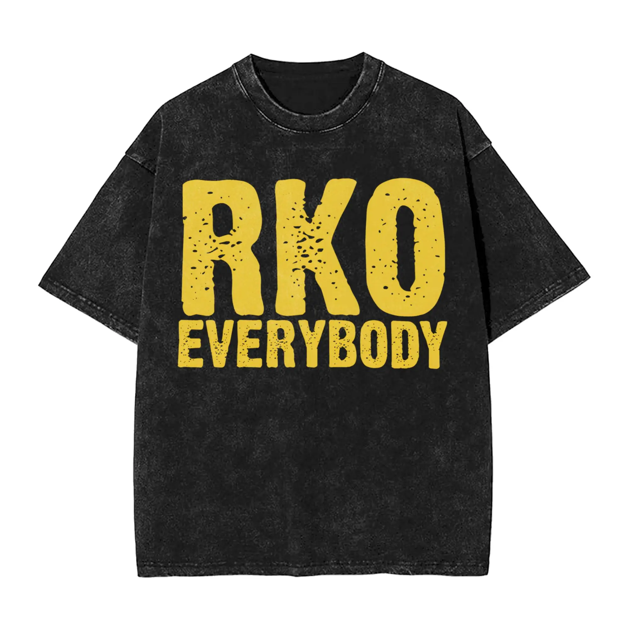 Men Women's Funny Meme RKO Everybody  Vintage Washed T Shirts Wrestling Pure Cotton Clothes Awesome Short Sleeve O Neck Tees