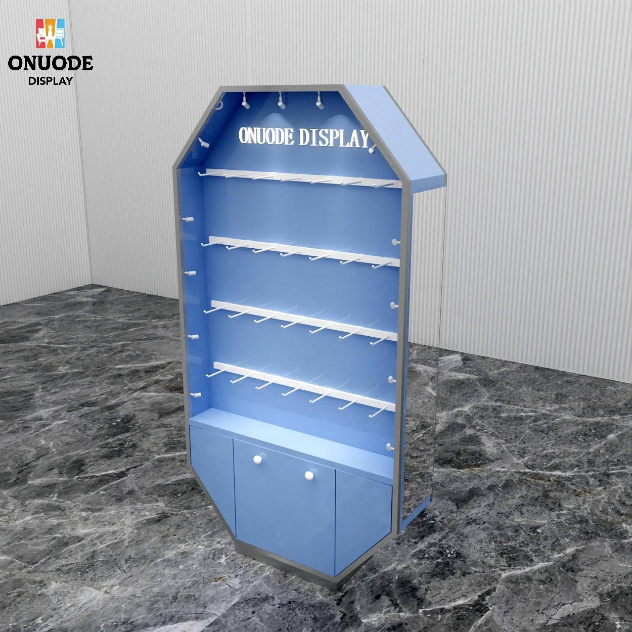 Custom.High-End Custom Luxury Curve Glass Jewelry Showcase New Store Furniture mit LED-Beleuchtung, modisches Design