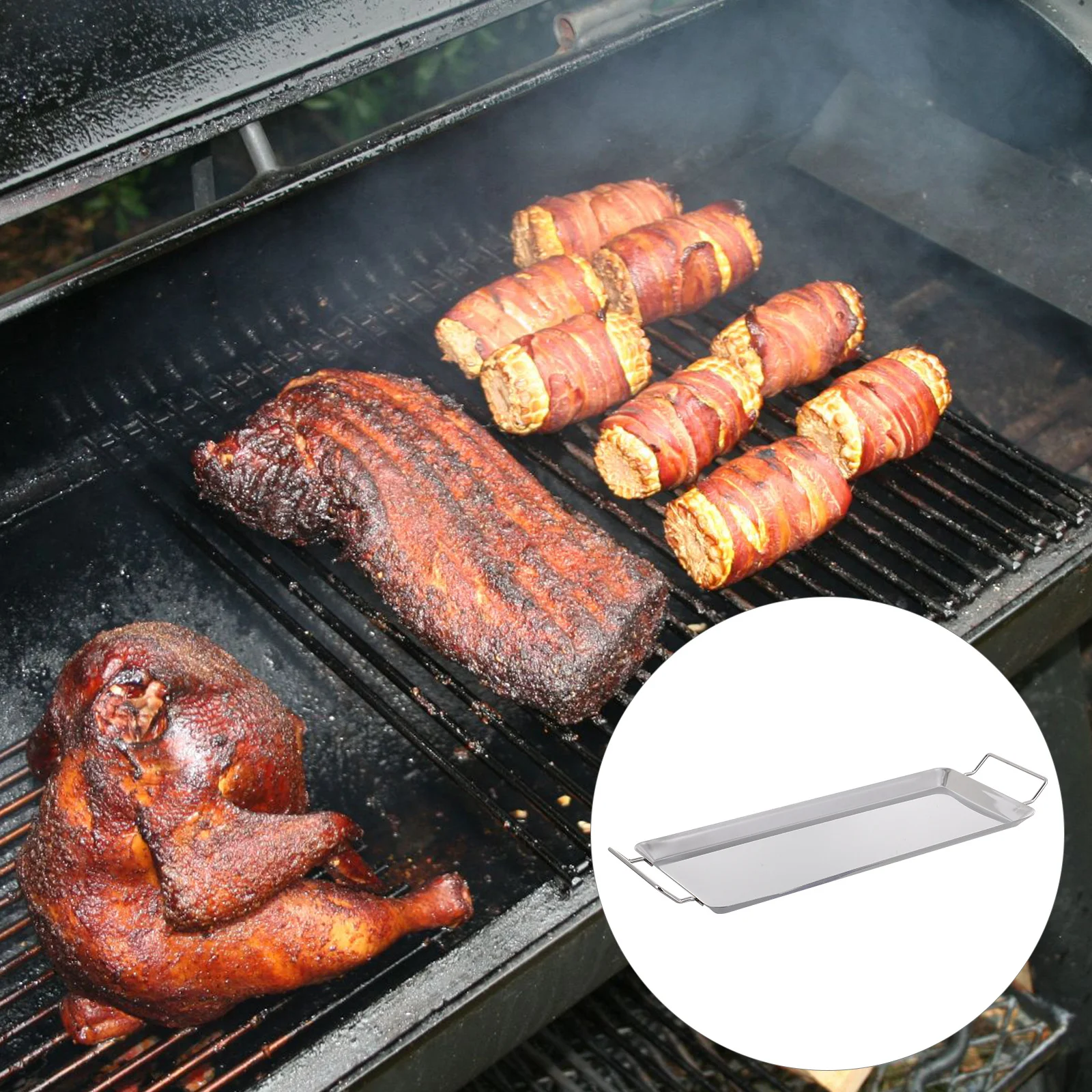 

1Pcs Stainless Steel Barbecue Tray Extra Thick Non-Stick Grill Pan Outdoor Bbq Accessory Perfect for Grilling Fish Meat Roasting