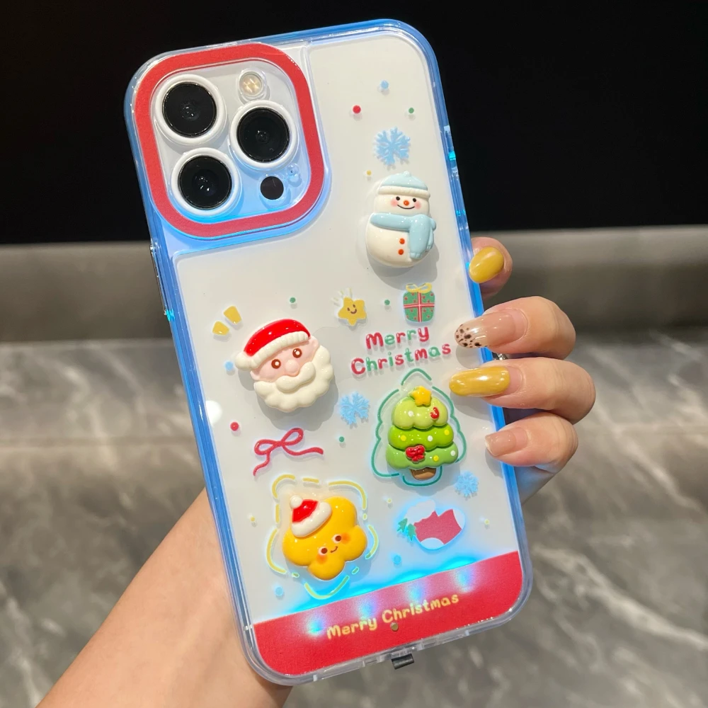 

Luminous Call Light Up Flash Christmas Snowman Santa Claus Phone Case For iPhone 15 13 12 11 14 16 17 Pro Max Plus 17AIR Cover
