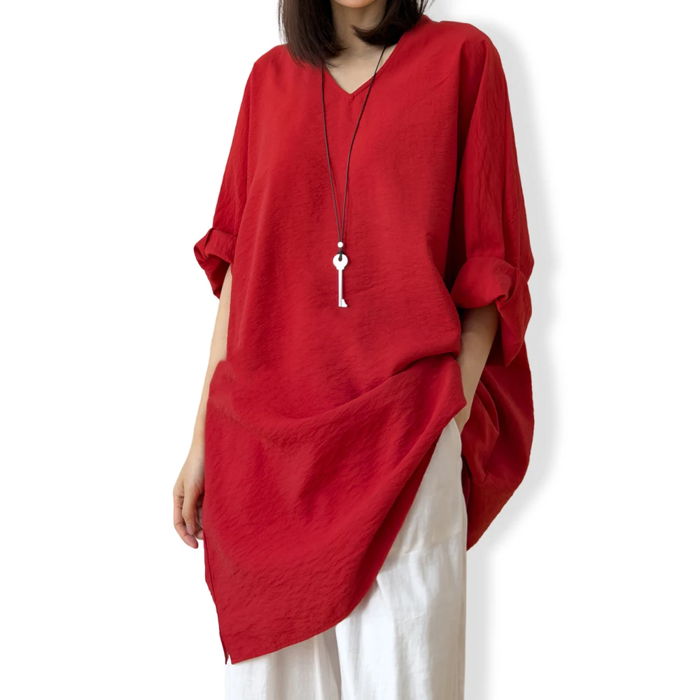 2026 Women's Casual Summer New 76% Natural Mulberry Silk Dry Silk V-neck Three-quarter Sleeve Skin-friendly Loose T-shirt