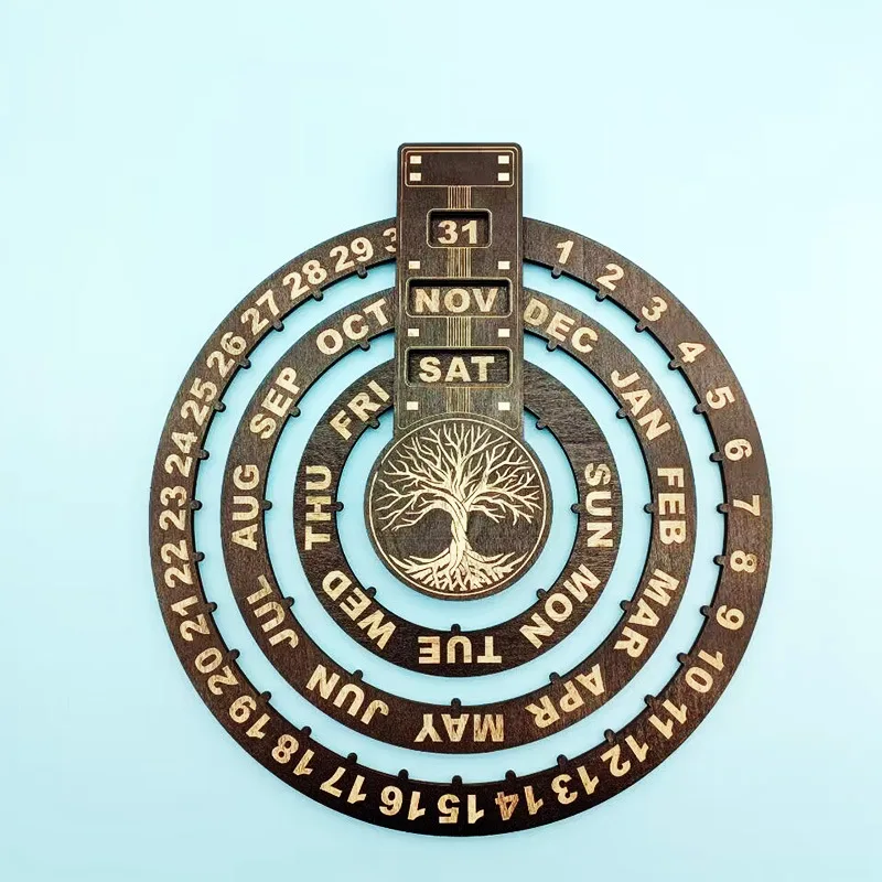 Ten Thousand Year Calendar Home Wooden Creative Circular Rotary Calendar Table Wooden Calendar Decoration Wall Hanging Pendant