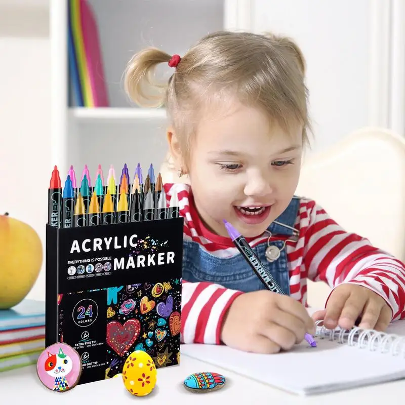 Acrylic Paint Pens Double Side Markers For Kids Adults Water Soluble Acrylic Paint Markers Thin & Round Tips For Rock Canvas