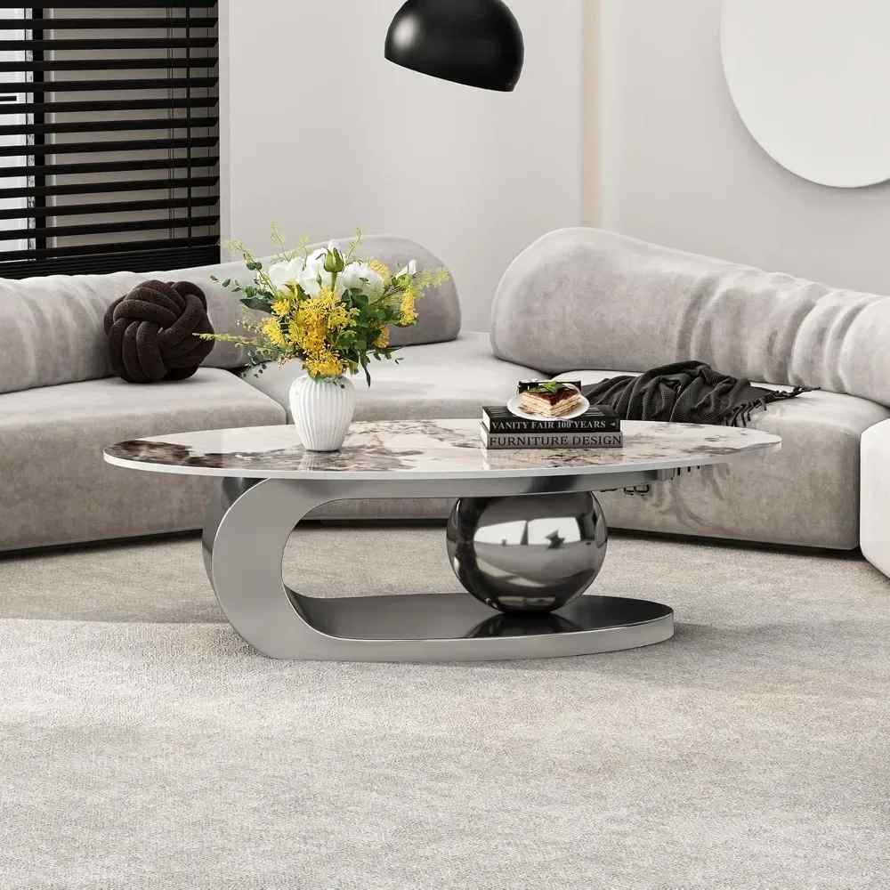 Modern Coffee Table with Marble Top, Exquisitely Crafted in White and Light Brown, Featuring A Modern Style Circular Design