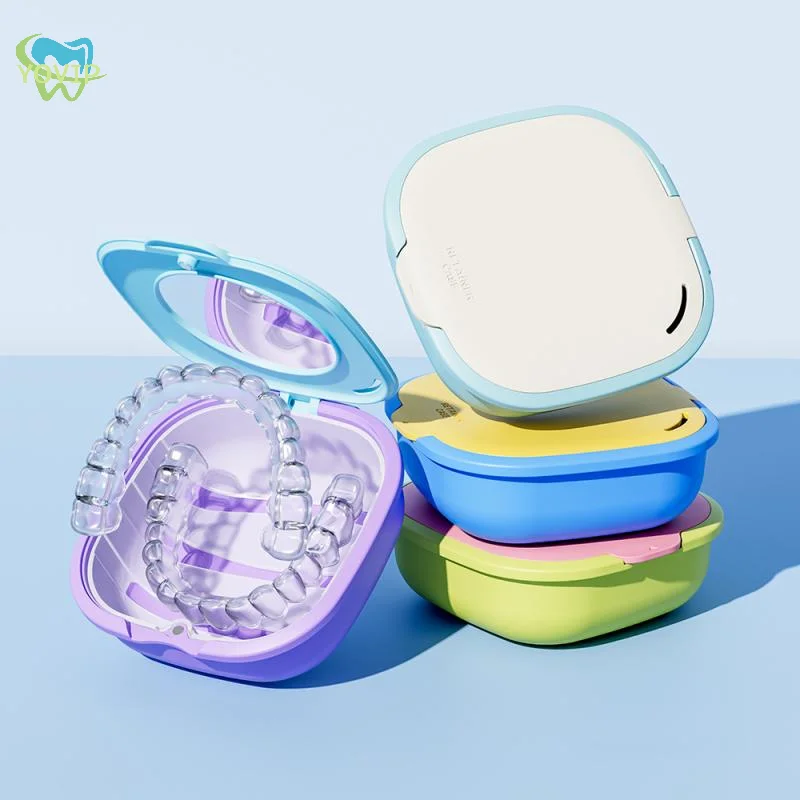 Retainer Case with Mirror Drain Basket Portable Braces Box Travel Dental Organizer for Mouth Guard