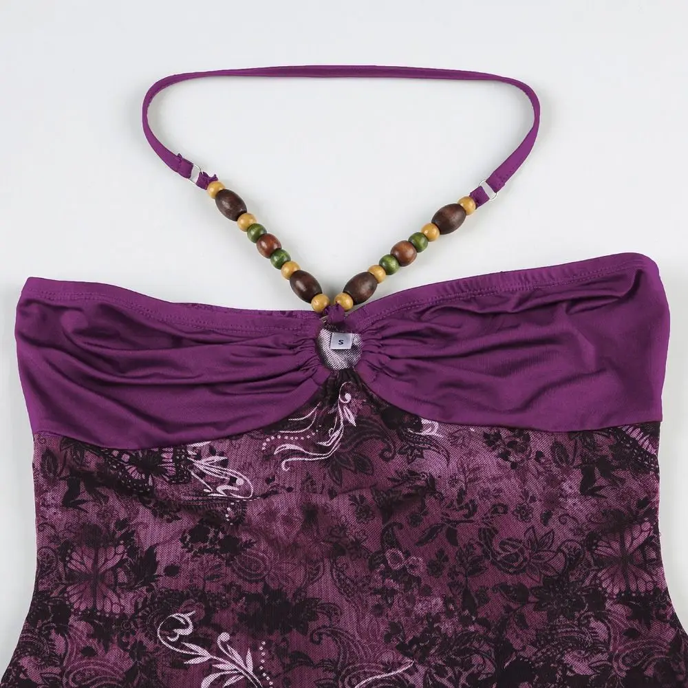 

Ретро сетчатая бретелька с открытой спиной и лямкой на шее, без рукавов, милый жилет с бусинами, висящий жилет, женская нерегулярная уличная одежда, тонкий укороченный топ, пляжный