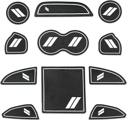 White Rubber Vehicle Mat for Dodge Challenger - 11pcs Cup Holder, Center Console Shifter Liner Trim Mats-Universal Fit for 2015
