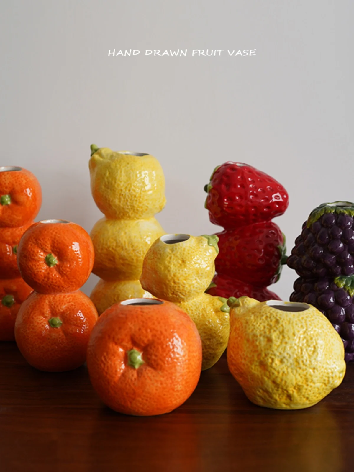 European Hand Drawn Fruit Shaped Retro Ceramic Vase Lemon Strawberry Orange Flower Vase Exquisite Decorative Ornaments