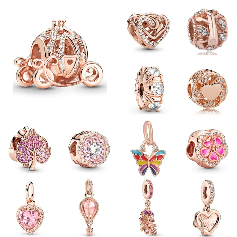 Luxury Rose Gold Mom Pendant Alloy Leaf Hollowing Out Bead String DIY Accessories For Pandora  Jewelry Making Mother's Day Gifts