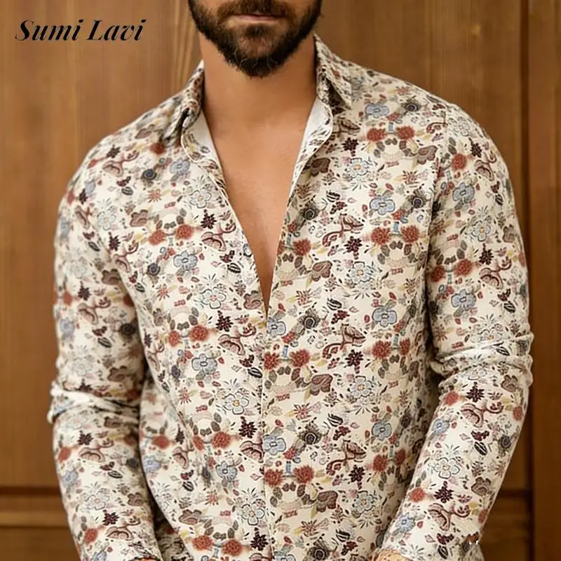 

2026 Summer Fashion Mens Button-up Lapel Shirts Vintage Florals Printing Short Sleeve Shirt Men Daily Casual Breathable Cardigan