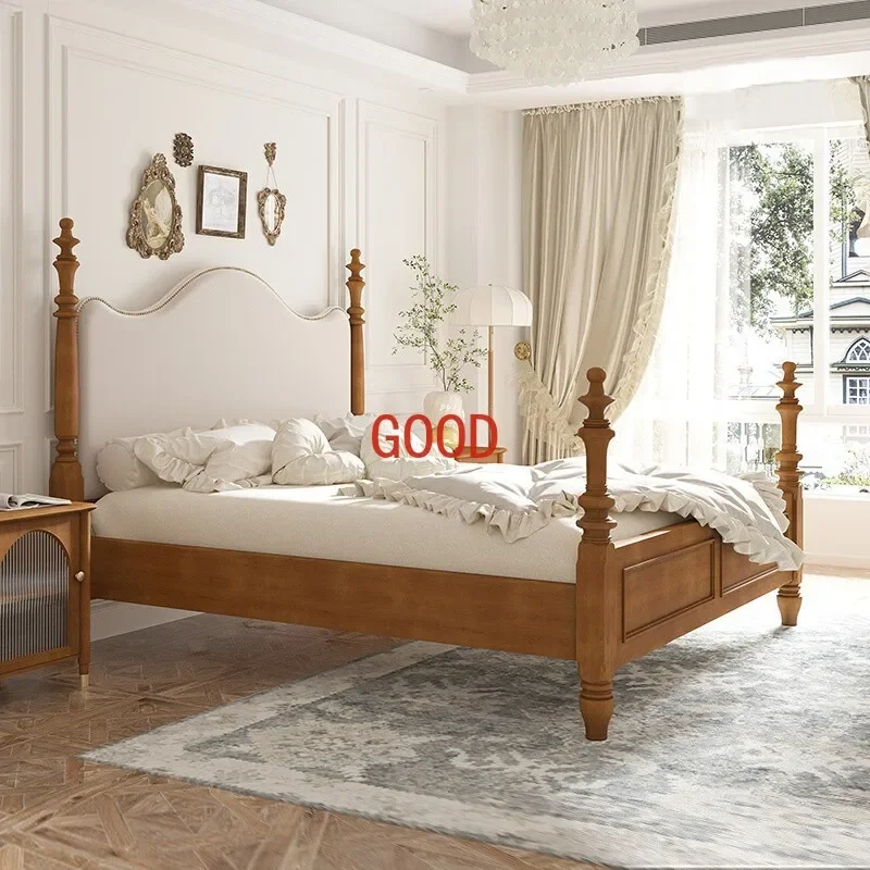 Solid Wood Bed Double Bed French Country Distressed Master Bedroom Bed Oak