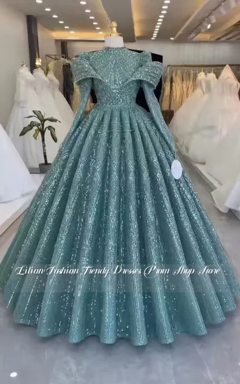 Maßgeschneidertes grünes Abendkleid für formelle Anlässe, wunderschöne, mit Perlen bestickte Brautkleider, muslimische Kleidung, Geburtstagsparty-Kleid